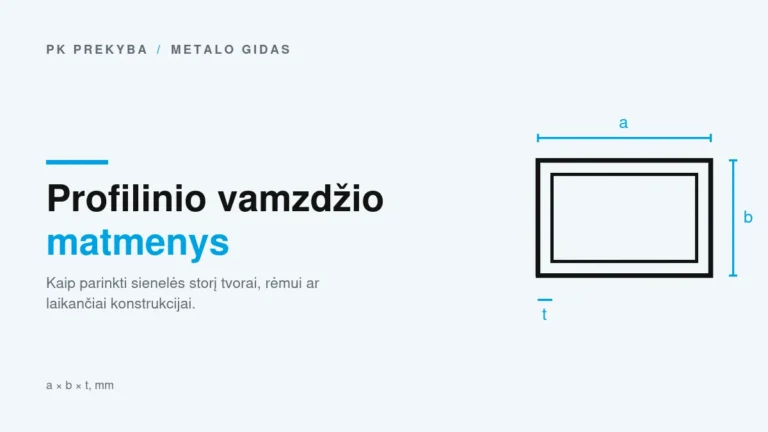 Profilinio vamzdžio skerspjūvio schema su matmenimis a, b ir sienelės storiu t